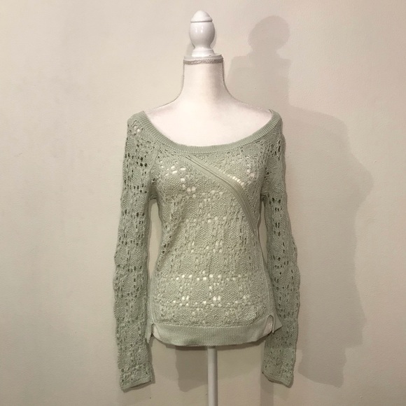 Anthropologie Knitted & Knotted Light Green Knot Crochet Sweater Small - Picture 1 of 8